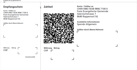 Einzahlungsschein Prisma Kirche ALLGEMEIN